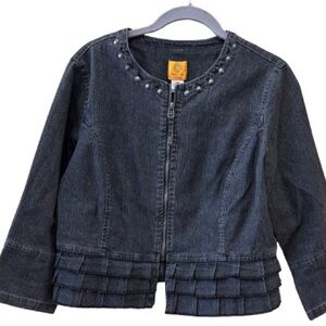 Ruby Rd. Dark Gray/black Women’s 12P Jean Jacket with Studded Neckline & zippers